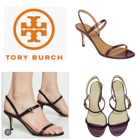 TORY BURCH PENELOPE SLINGBACK SANDALS MALBEC LEATHER STRAPPY Size 7 - Picture 12 of 13